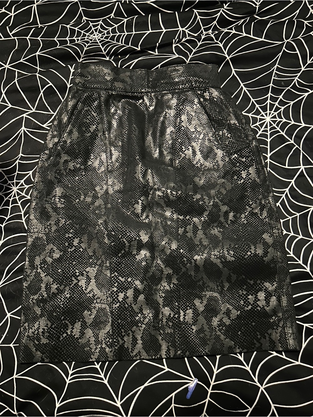 VTG RARE Black Leather Snake Print Pencil Skirt SemiGloss Fetishcore Goth XS